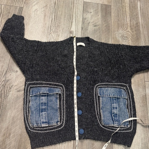 Fashion V Neck Denim Pocket Knitted Sweater Loose Cardigan Jacket oversized - Picture 11 of 11